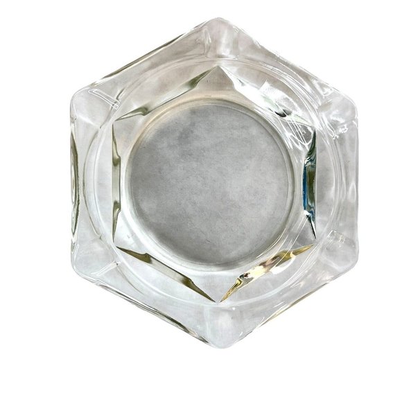 Heavy Clear Glass Cigar Ashtray Hexagon 6 Sides Slots 8.5 Inch MCM Vintage - Picture 2 of 6